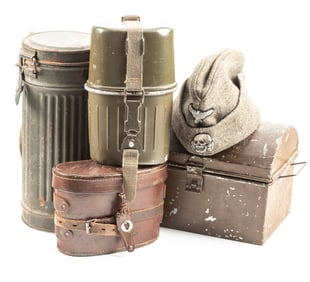 This lot consists of Five (5) Items to include: (1) An "SS" marked metal dome top trunk, 9" L x 6" D
