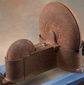 Early Antique Cast Iron Rotary Hog Oiler, two wheel Model from Sipe Mfg. Co., Kansas City, Mo. Hog
