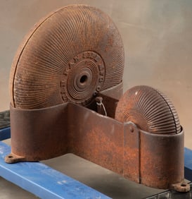 Early Antique Cast Iron Rotary Hog Oiler, two wheel Model from Sipe Mfg. Co., Kansas City, Mo. Hog