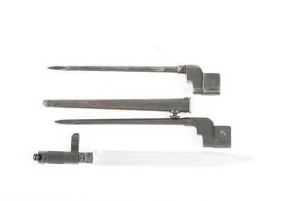 Collection of three Spike Military Bayonets to include: Two are British No. 4 Spike, one with sheath