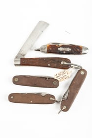 Collection of five vintage Pocket Knives. One is a 1944 Camillus Coast Guard. One is a Camillus with