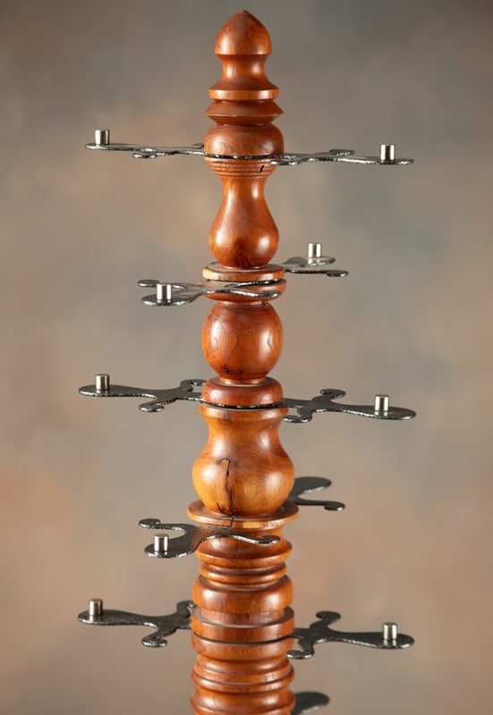 Incredible, custom made mesquite Spur Tree, measures 33" T x 8" round base, designed for 8 pairs of - 3