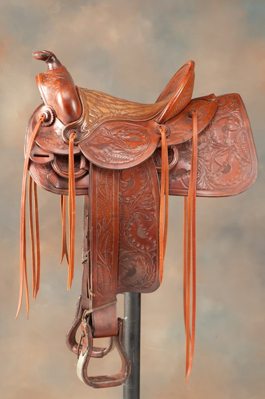 "R.T. Frazier, Pueblo, Colo." marked Saddle, maker marked at least 3 times, highly tooled and very (1 of 5)