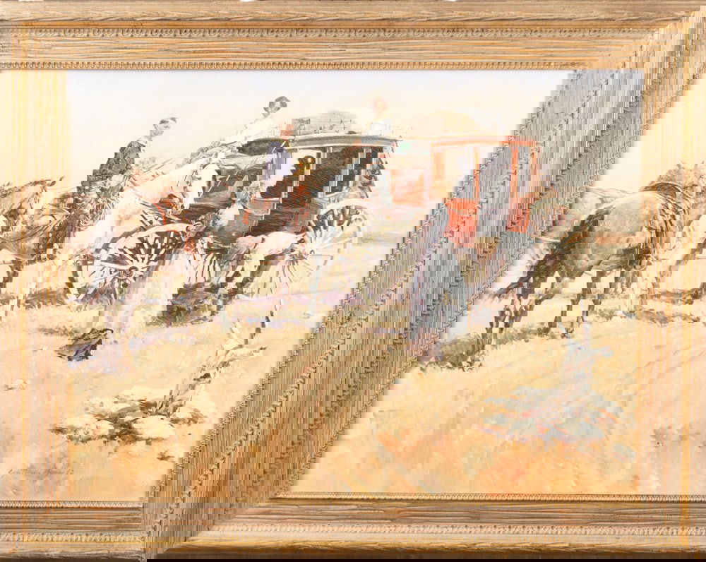 A John Austin Hanna (1942-1994), Fredericksburg, Texas artist, signed Giclee titled "Mail Order: A John Austin Hanna (1942-1994), Fredericksburg, Texas artist, signed Giclee titled "Mail Order Bride", also signed and titled verso. Signed at lower right and dated '82. Actual art measures 30" x 40"