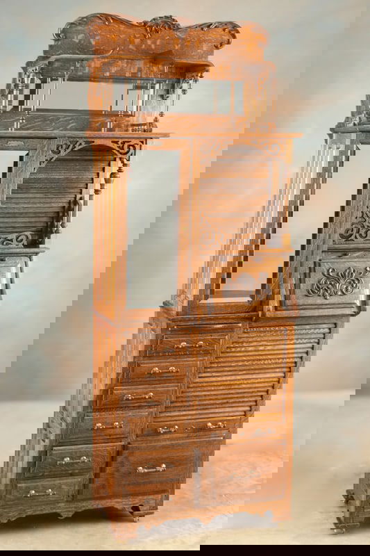 "The Harvard Co." marked, antique, quarter sawn oak, floor model Dental Cabinet, circa 1900-1910. (1 of 8)