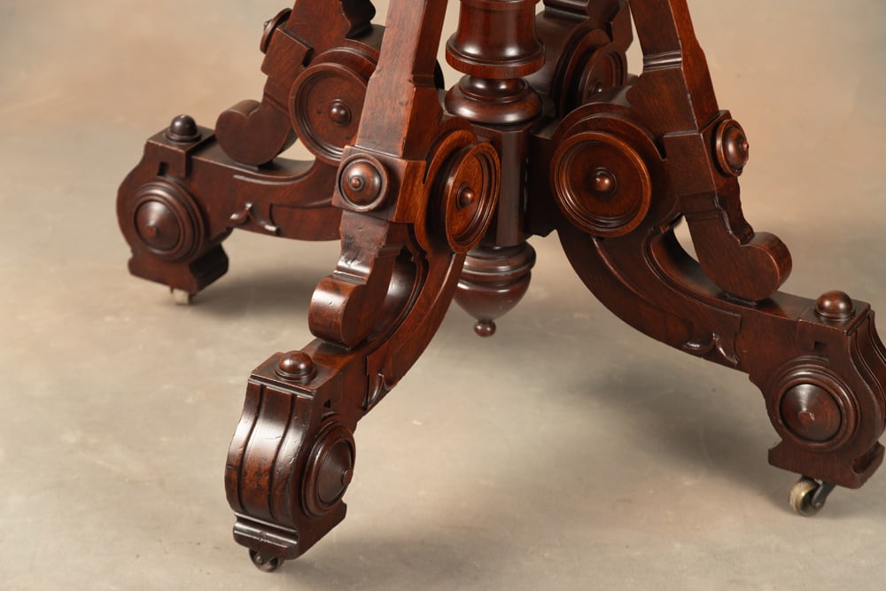 Beautiful early walnut Victorian oval marble top Table, circa 1870-1880's, very ornate carved base - 2