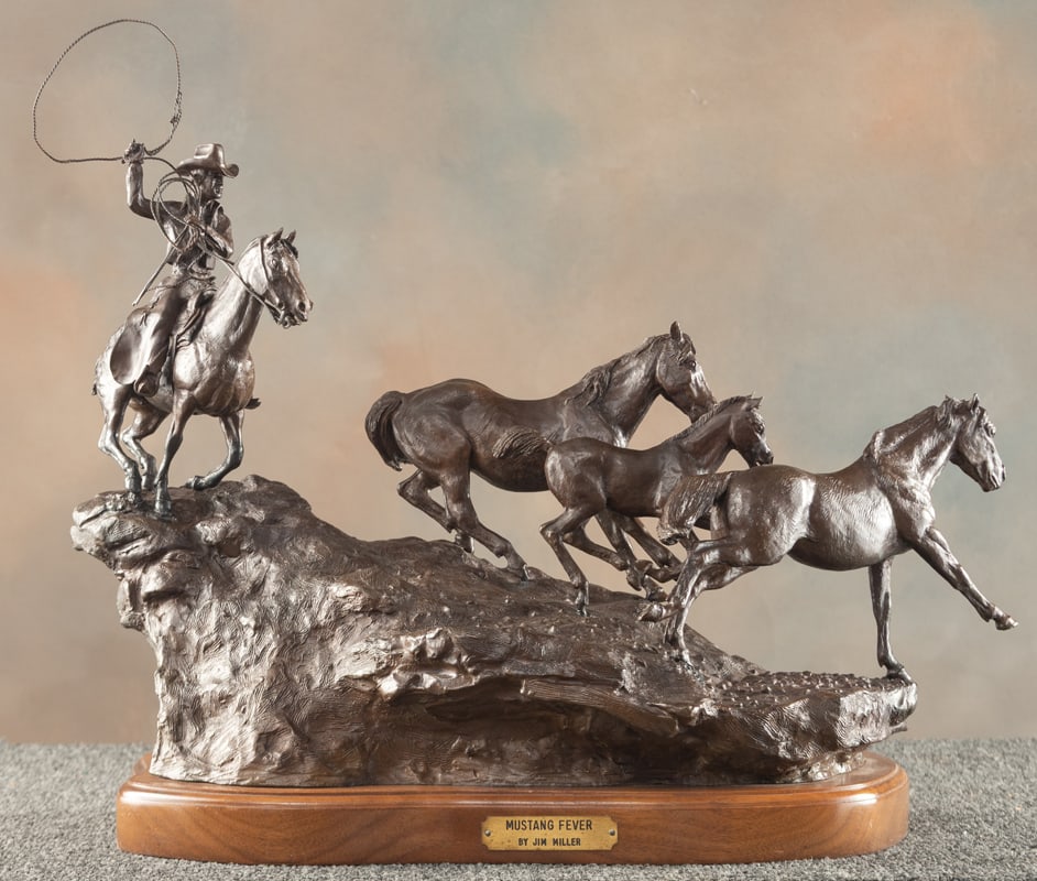 Original Bronze Sculpture by noted South Dakota Artist Jim Miller, (1924-?), titled "Mustang Fever", (1 of 2)