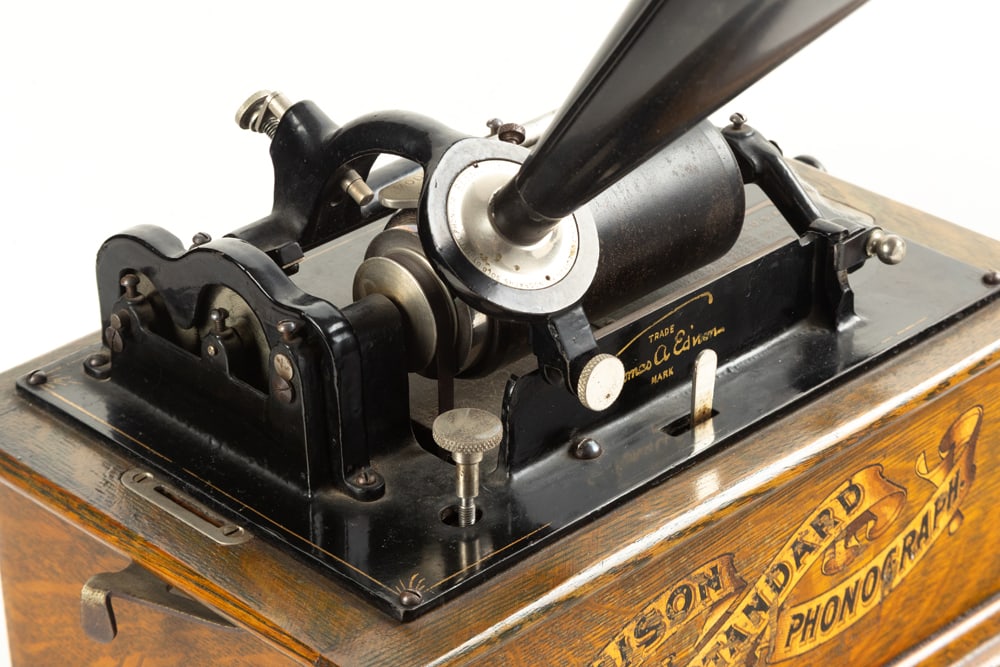 Antique oak case Edison Cylinder Player in Bee Hive Hooded Case, sold with 17 original Edison - 2