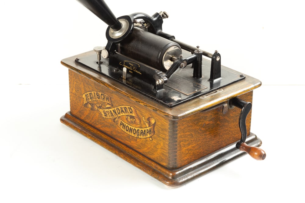 Antique oak case Edison Cylinder Player in Bee Hive Hooded Case, sold with 17 original Edison - 3