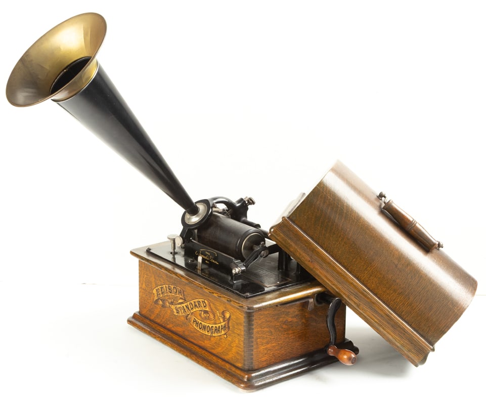 Antique oak case Edison Cylinder Player in Bee Hive Hooded Case, sold with 17 original Edison - 4