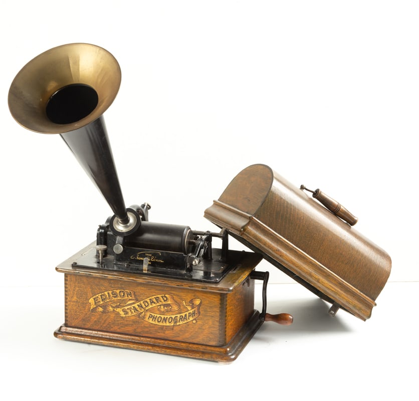 Antique oak case Edison Cylinder Player in Bee Hive Hooded Case, sold with 17 original Edison - 5