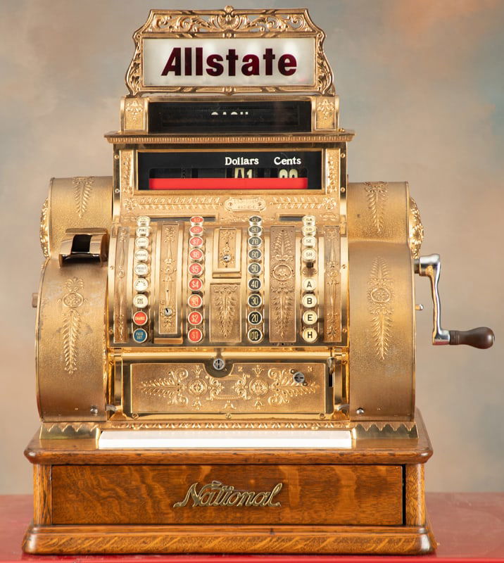 Fully restored ornate antique brass National Cash Register, Model 442 E-L, with very desirable (1 of 5)