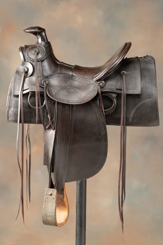 "John Clark, Portland" marked, early Loop Seat Saddle with desirable square skirt, 14" seat with 3 (1 of 6)