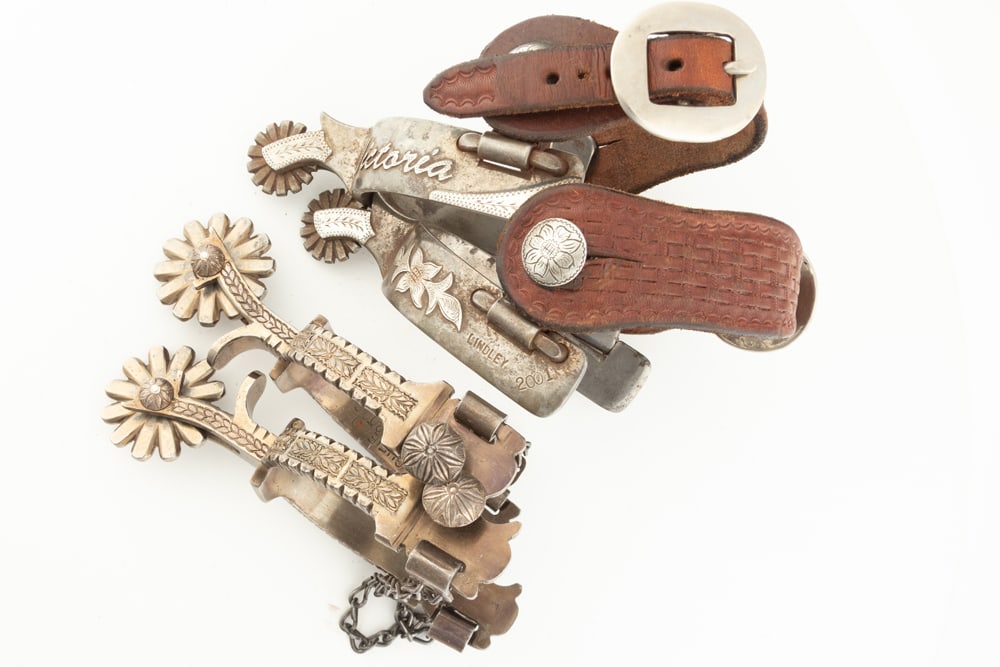 This lot consists of two pairs of Spurs to include: (1) Pair of "Lindley" marked double mounted (1 of 1)