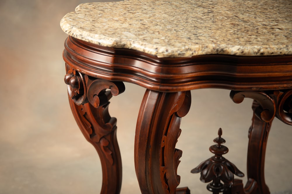 Magnificent early Victorian turtle top, marble top Table, post-Civil War 1870's, excellent original - 2