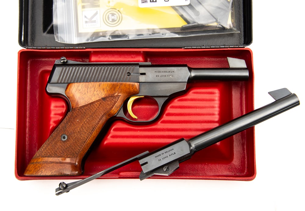 Belgium Browning, Semi-Auto Pistol, .22 L.R. caliber, SN 46695U5, blue finish with gold trigger, 4 (1 of 2)