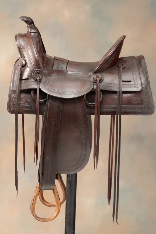 "F.A. Meanea, Cheyenne, W.T." (Wyoming Territory), marked, early square skirt Saddle with double (1 of 7)