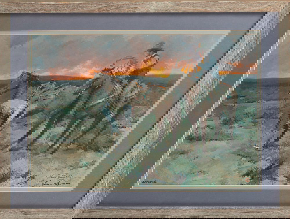 Framed Western Art by noted artist James Reynolds, double signed at lower right and dated 1982, (1 of 1)