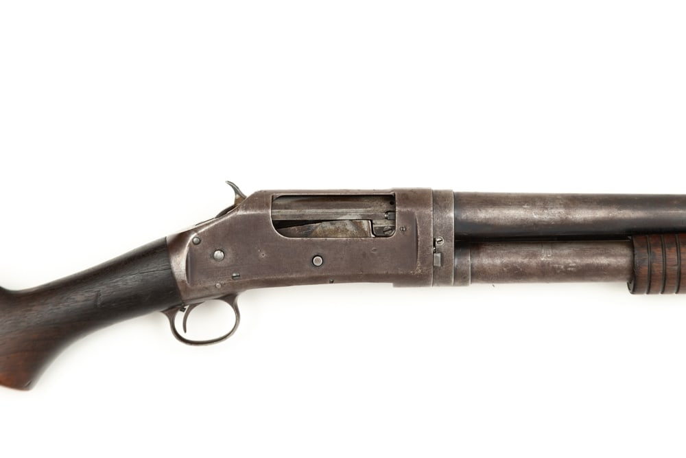 Winchester, Model 97, Slide Action Shotgun, 12 gauge, SN 412647, aged brown finish showing much (1 of 4)