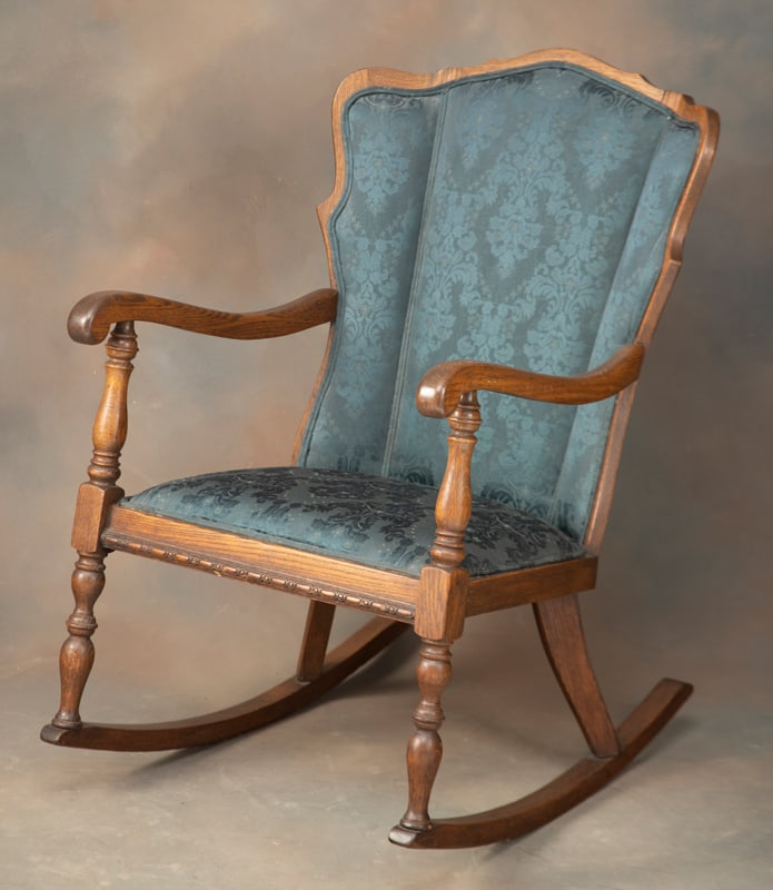 Antique oak Rocker in scarce wing back model, circa 1910, very good condition, measures 37 1/2" T at (1 of 1)