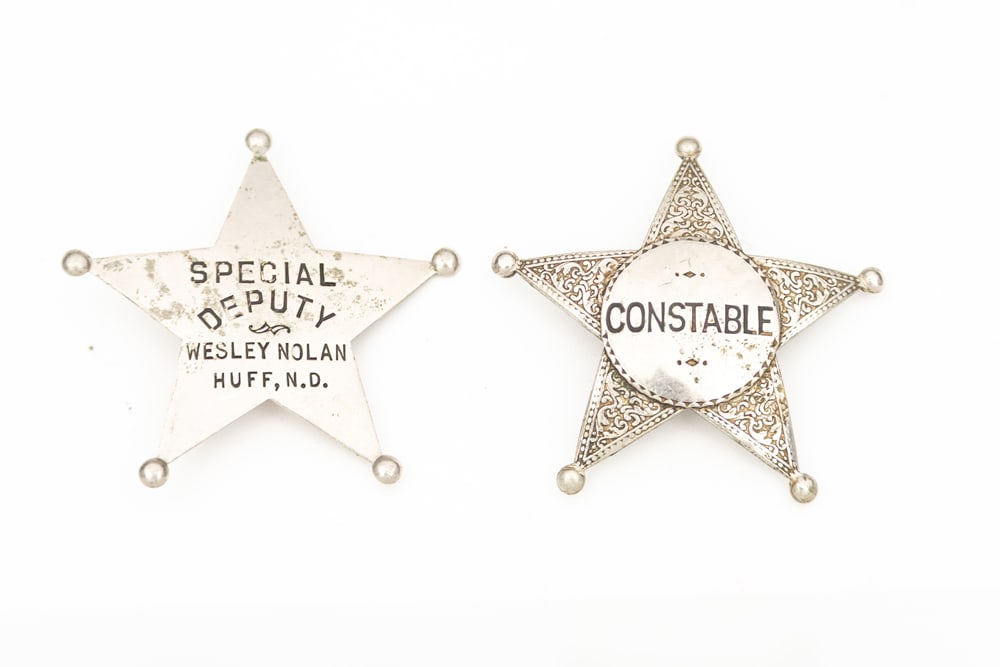 This lot consists of Two (2) Badges to include: (1) Small vintage 5-point Ball Star Badge marked (1 of 2)