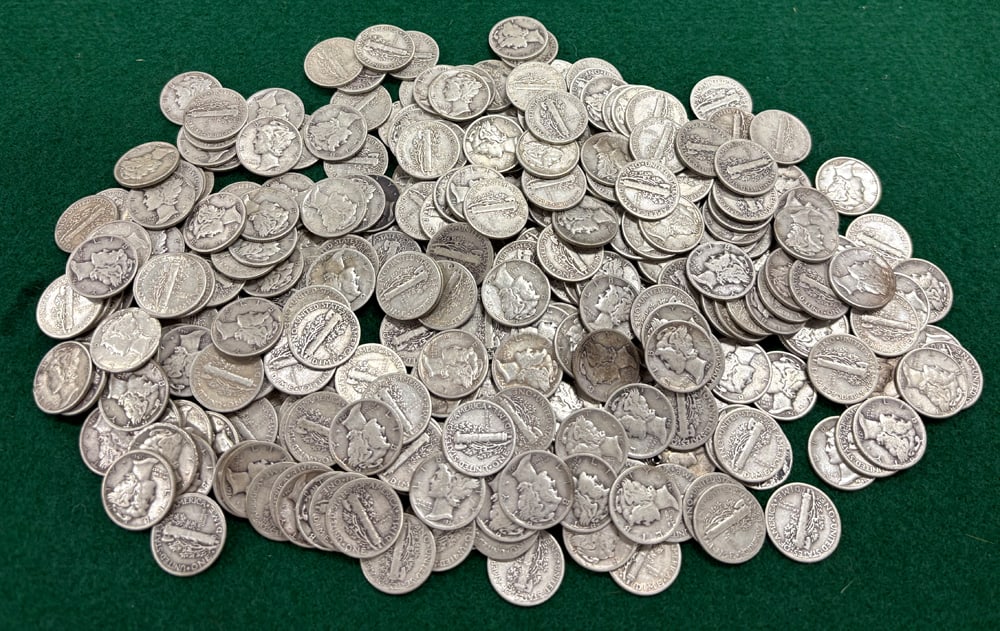 Group of 308 Silver U. S. Mercury Dimes, dating in the 1940s. Group will be sold as one lot. (1 of 1)
