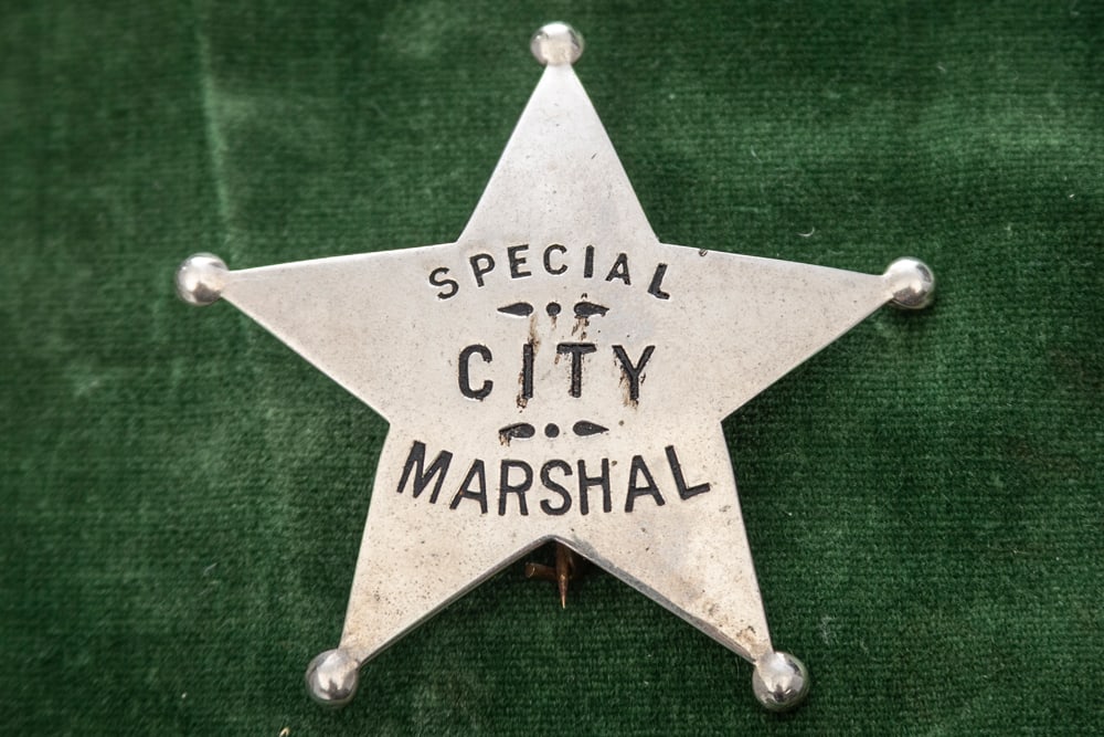 Vintage silver tone 5-point Ball Star Badge marked “SPECIAL / CITY / MARSHAL??. Nice old Badge,: Vintage silver tone 5-point Ball Star Badge marked “SPECIAL / CITY / MARSHAL”. Nice old Badge, the word CITY is hand stamped on Badge, pin looks like it has been replaced, measures 2 3/8&rdquo