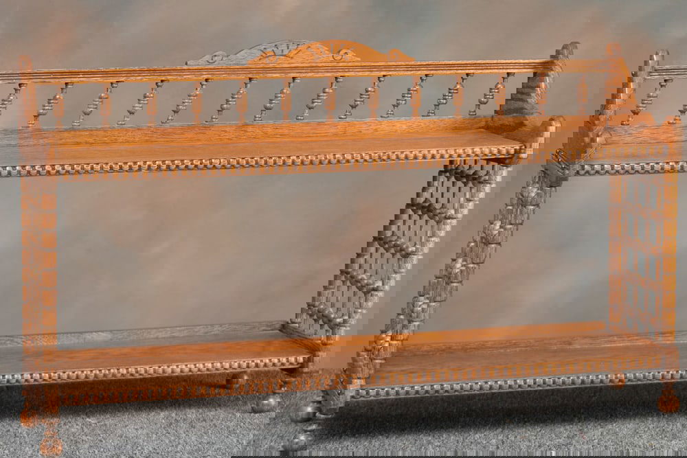 Unique antique oak stick & ball hanging Wall Shelf, circa 1900-1910, excellent finish and condition, (1 of 2)