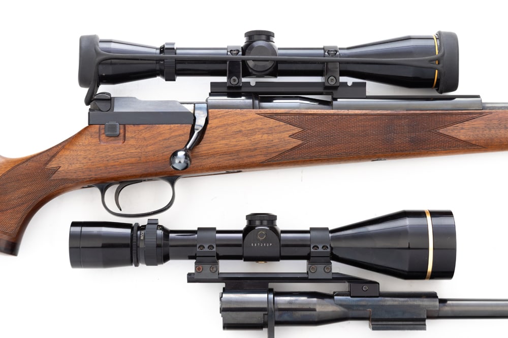Mauser, Model 66, B/A Rifle, multi-caliber, 3 barrel set, SN SG55936, SN G29200, SN G14897. Nice: Mauser, Model 66, B/A Rifle, multi-caliber, 3 barrel set, SN SG55936, SN G29200, SN G14897. Nice walnut checkered Monte Carlo stock with Rosewood forend and grip cap. This rifle includes three (3) bar