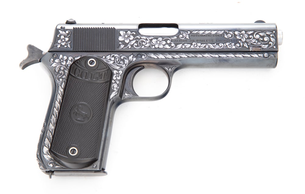 Colt, Model 1903, Semi-Auto Pistol, .38 caliber, SN 45257, engraved by the late World Class Engraver (1 of 3)