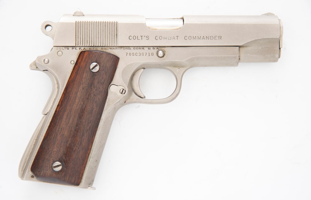 Colt, Combat Commander, Semi-Auto Pistol, .45 ACP caliber, SN 70SC36710, satin nickel finish, 4" (1 of 2)