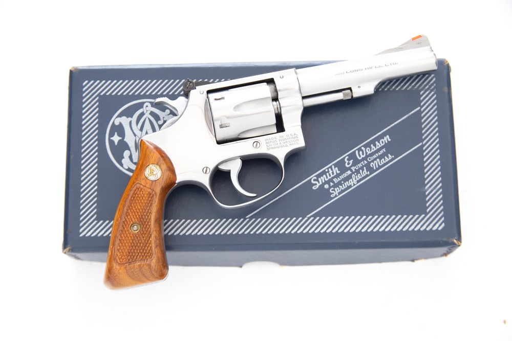 Smith & Wesson, Model 63, DA Revolver, .22 L.R. caliber, SN M105235, near pristine stainless finish, (1 of 2)