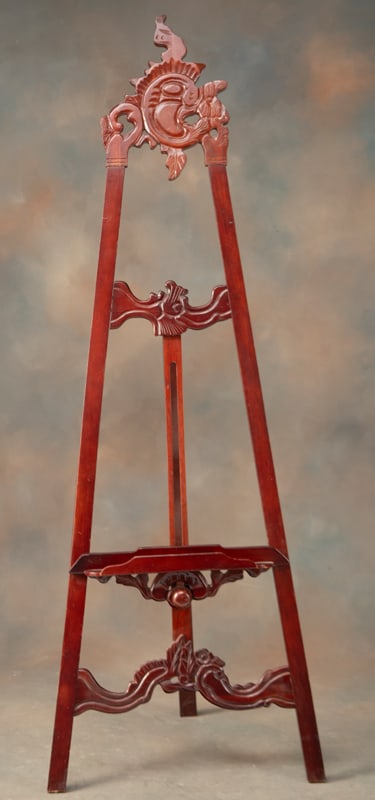 Fancy Victorian Style carved Easel with adjustable shelf, measures 75" T, very good condition. (1 of 1)