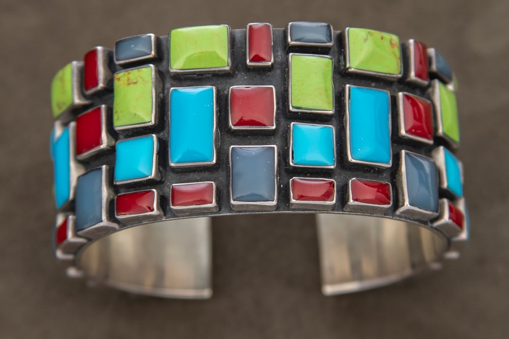 Beautiful multi-stone Cuff, stones are cut into square and rectangular pattern in various sizes. (1 of 2)
