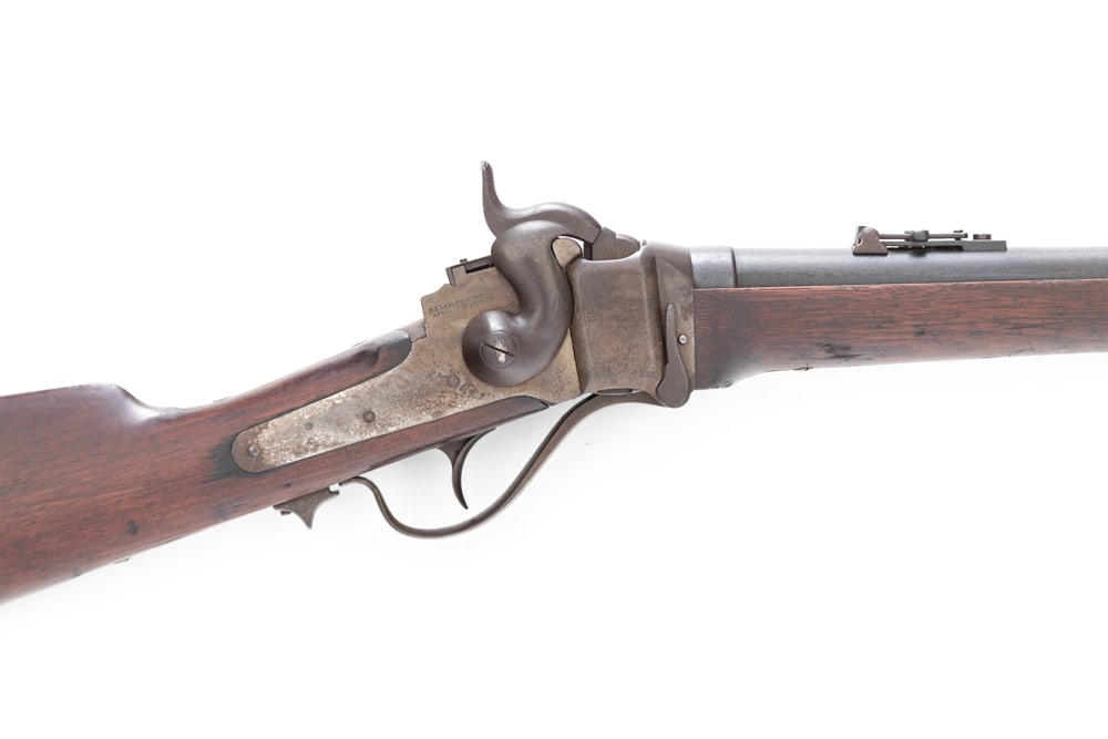 Antique C. Sharps, Breech Loading, Saddle Ring Carbine, .52 caliber, SN 83484, lock is marked "C. (1 of 4)