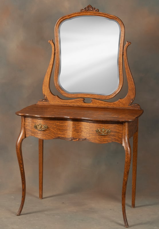 Antique quarter sawn oak Ladies Dressing Vanity with beveled removable mirror, 32" W x 18" D x 56" T (1 of 1)