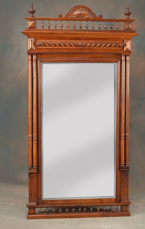 Beautiful Walnut Victorian Hanging Mirror, circa 1890s, measures 72" T x 39" W with spindle and (1 of 1)