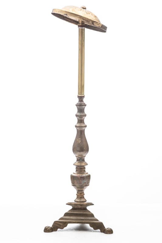 Brass footed Hat Stand, measures 22" T on unique footed base. Hat is for display only. (1 of 3)