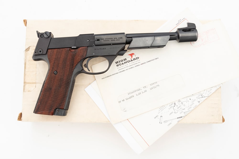High Standard Olympic Military Semi-Automatic Pistol, .22 Short caliber, SN 2484668, blue finish, 6 (1 of 2)