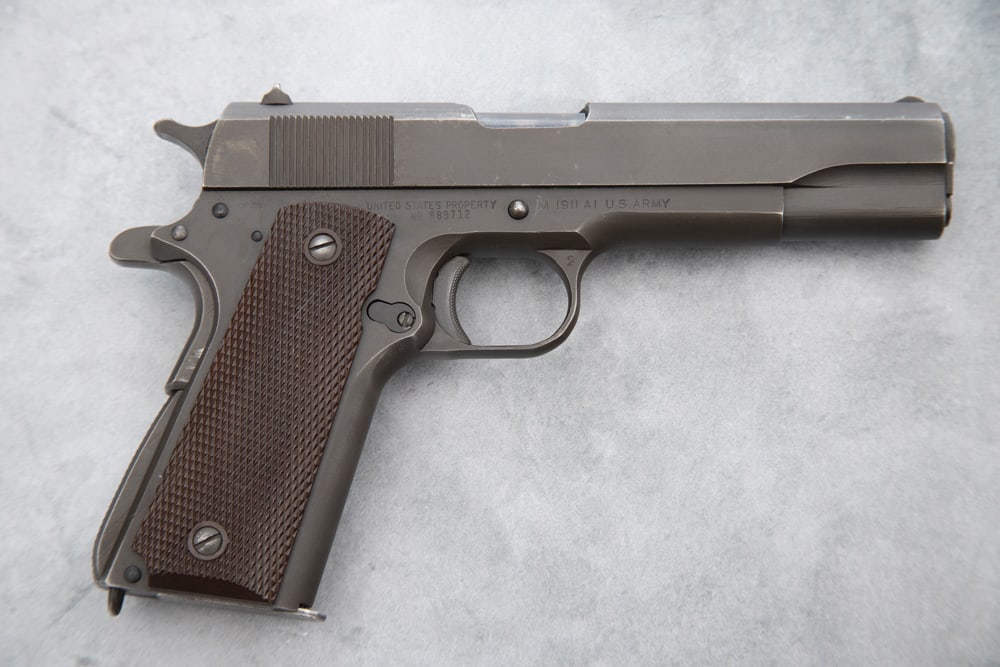 Ithaca, Model 1911 A1, U.S. Military Automatic Pistol, .45 ACP caliber, SN 889712, Parkerized (1 of 3)