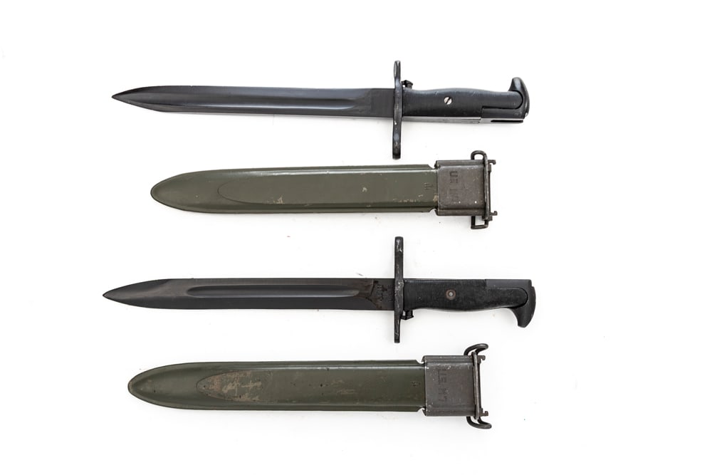 Two Bayonets to include: Both are U.S. M7 with locking sheaths, measure 15 1/2" L, in very good (1 of 2)