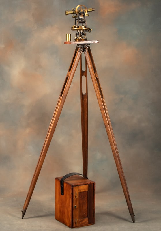 Vintage brass Transit manufactured by A.S. Aloe Co., St. Louis, sold in its original wooden (1 of 2)