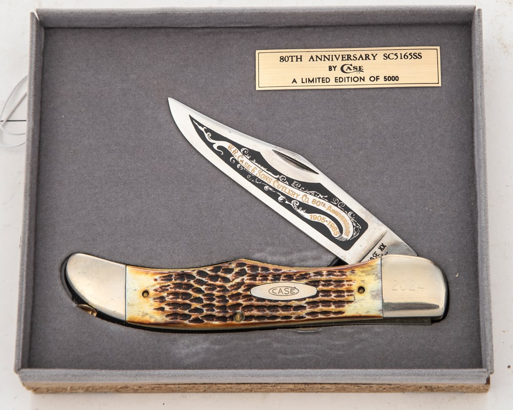 CASE 80th Anniversary Knife, dated 1985, with second cut Stag Grips, #5165SS, Pattern #65 or Folding (1 of 2)