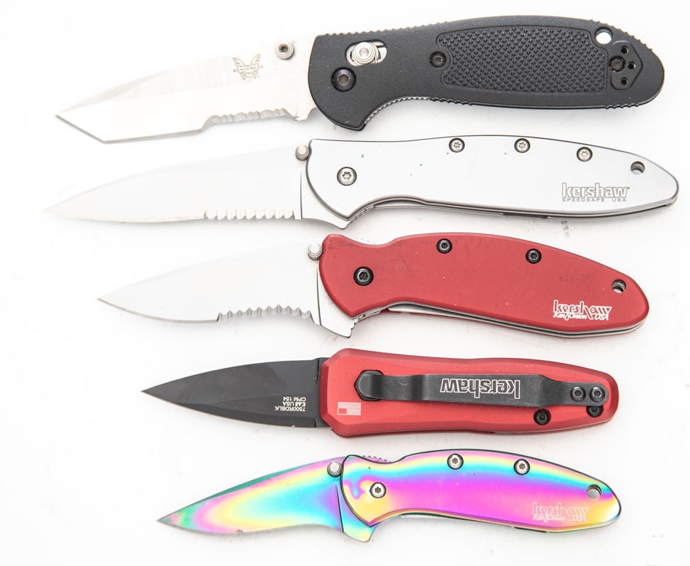 Collection of 5 Folding Knives to include: One Bench made, the other four are Kershaw. All are (1 of 2)