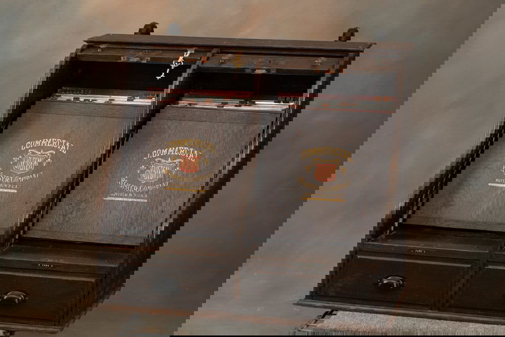 Antique oak, double roll front, counter top model, Country Store Filing System, circa 1900, (1 of 4)