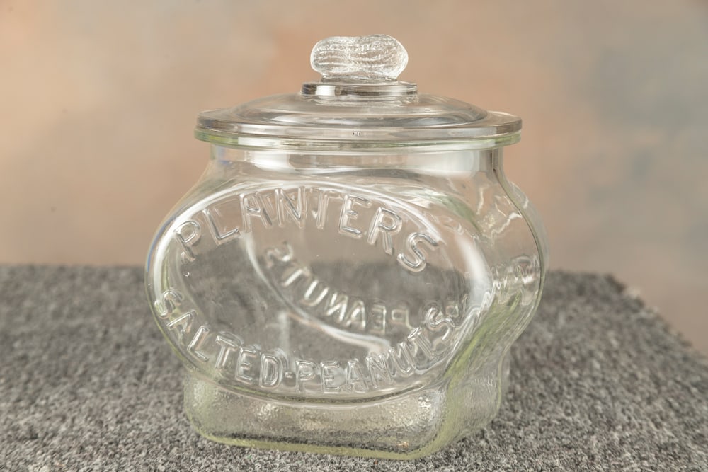 Antique glass Country Store Peanut Jar with embossed advertisement "Planter's Salted Peanuts", with (1 of 2)