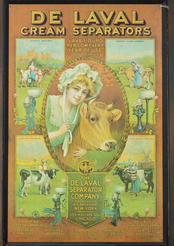 Tin Advertising Sign for "De Laval Cream Separators", marked at lower left "Copyright 1910 by De (1 of 1)