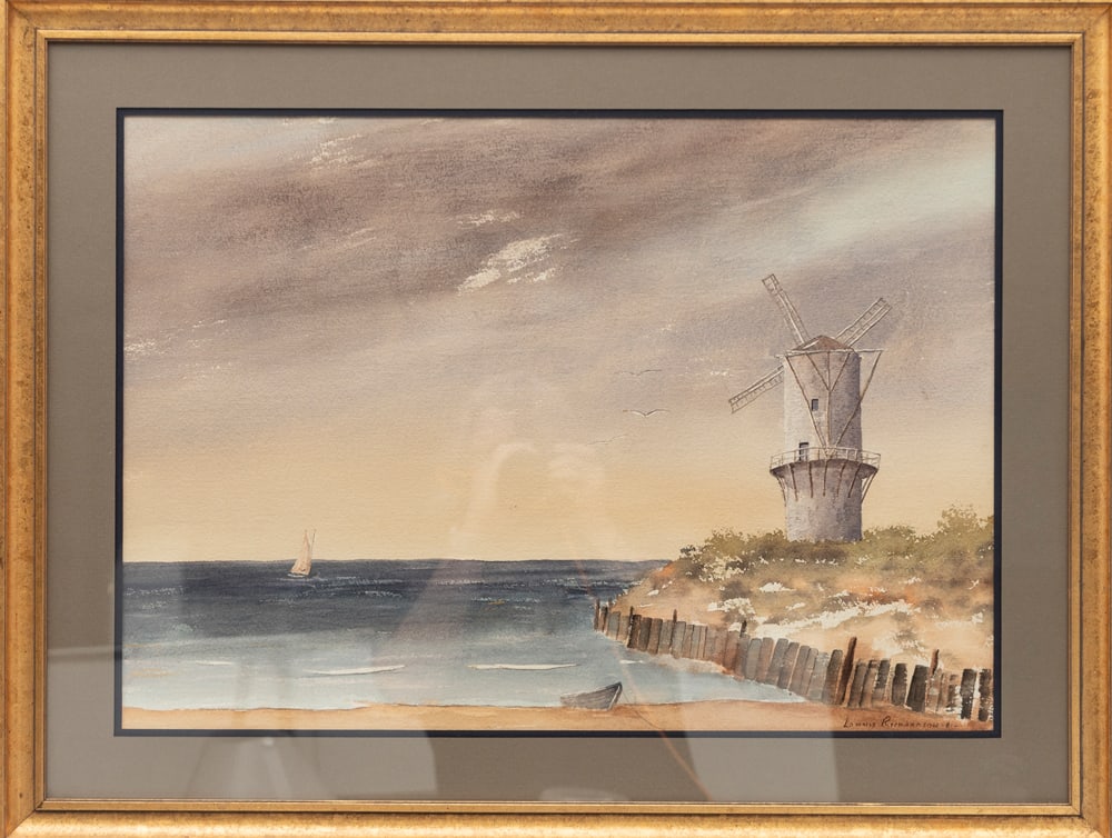 Original framed Watercolor by artist Lonnie Richardson, Corpus Christi, Tx., dated '81, ocean scene: Original framed Watercolor by artist Lonnie Richardson, Corpus Christi, Tx., dated '81, ocean scene with lighthouse, in gallery frame that measures 26 1/2" x 34 1/2".