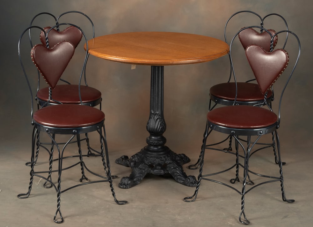 Five piece vintage Ice Cream Parlor Set. Very rare to have the original heart shaped upholstered (1 of 1)