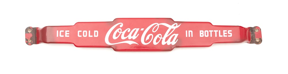 Antique porcelain over metal Coca Cola Door Push, circa 1920's, measures 29 1/2" L x 4 1/4" T in (1 of 2)